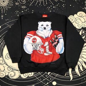 Vintage Coca-Cola Sweatshirt Men's L Black Fleece Lined Polar Bear Football USA